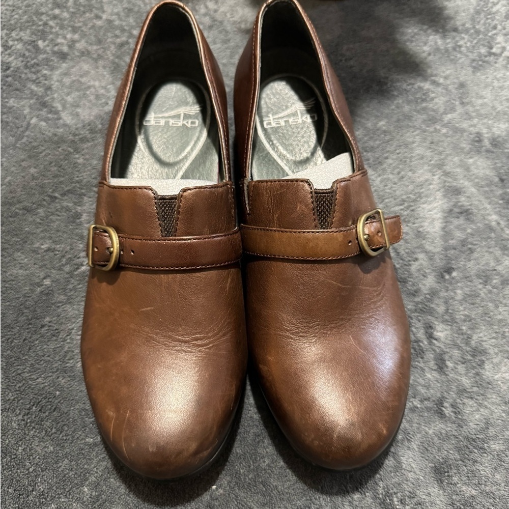Dansko Dark Brown Leather Slip-Ons with Buckle